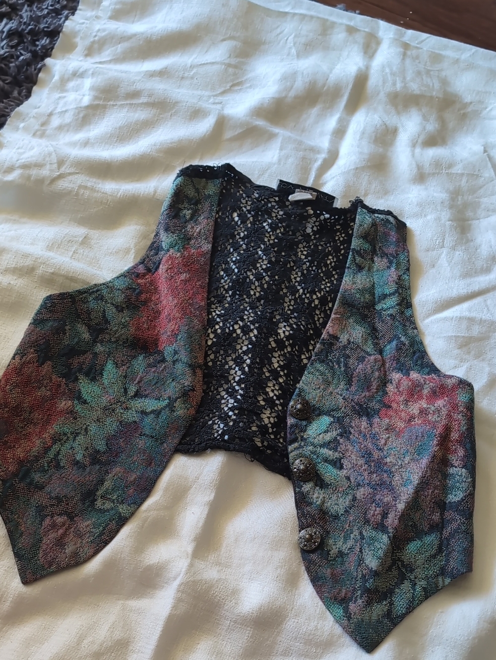 jonathan martin Black Lace Overlay Vest with Multicolor Woven Panel